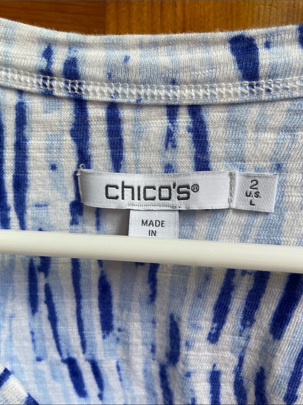 Chico's Blue & White Brushstroke Henley Long Sleeve Top - Picture 2 of 3